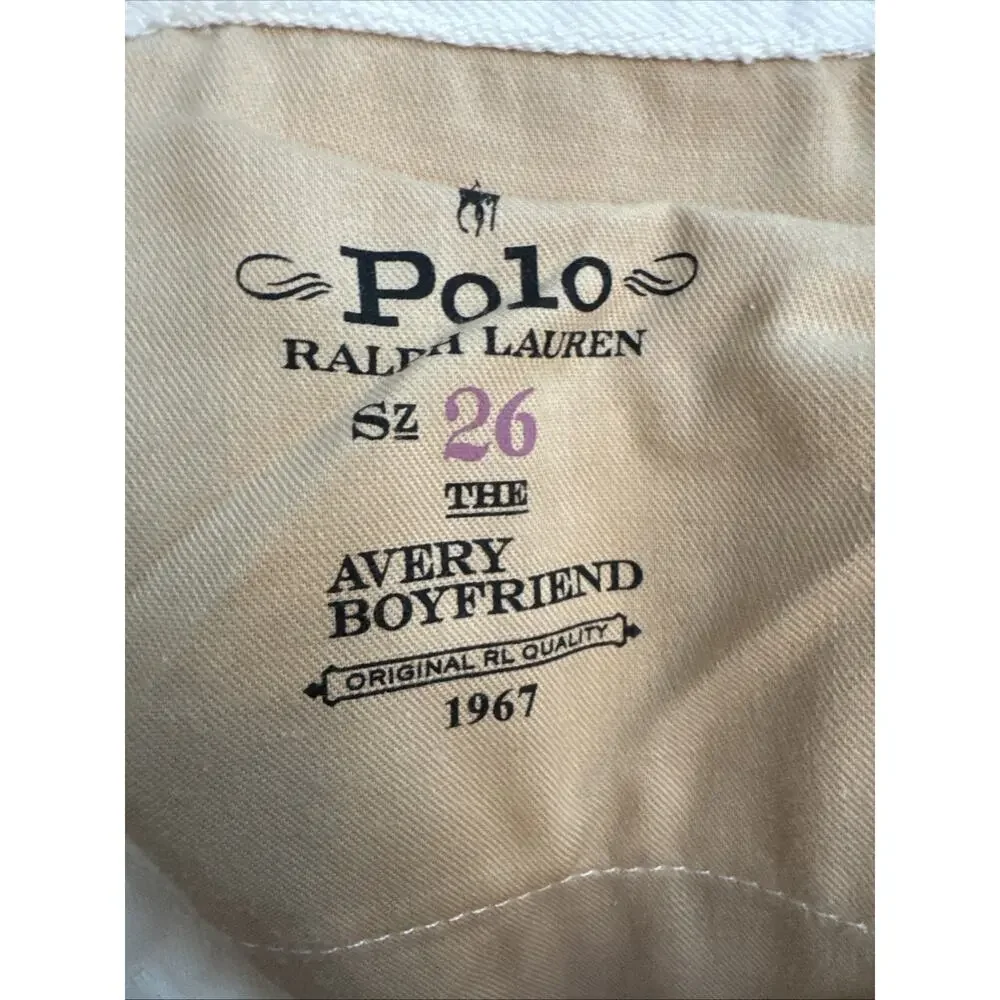 Polo Ralph Lauren Size 26 The Avery Boyfriend Patchwork Jeans‎ Ivory Cropped